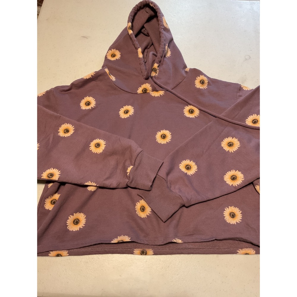 Belle Du Jour Sunflower Print Cropped Hoodie Sweatshirt Purple XL